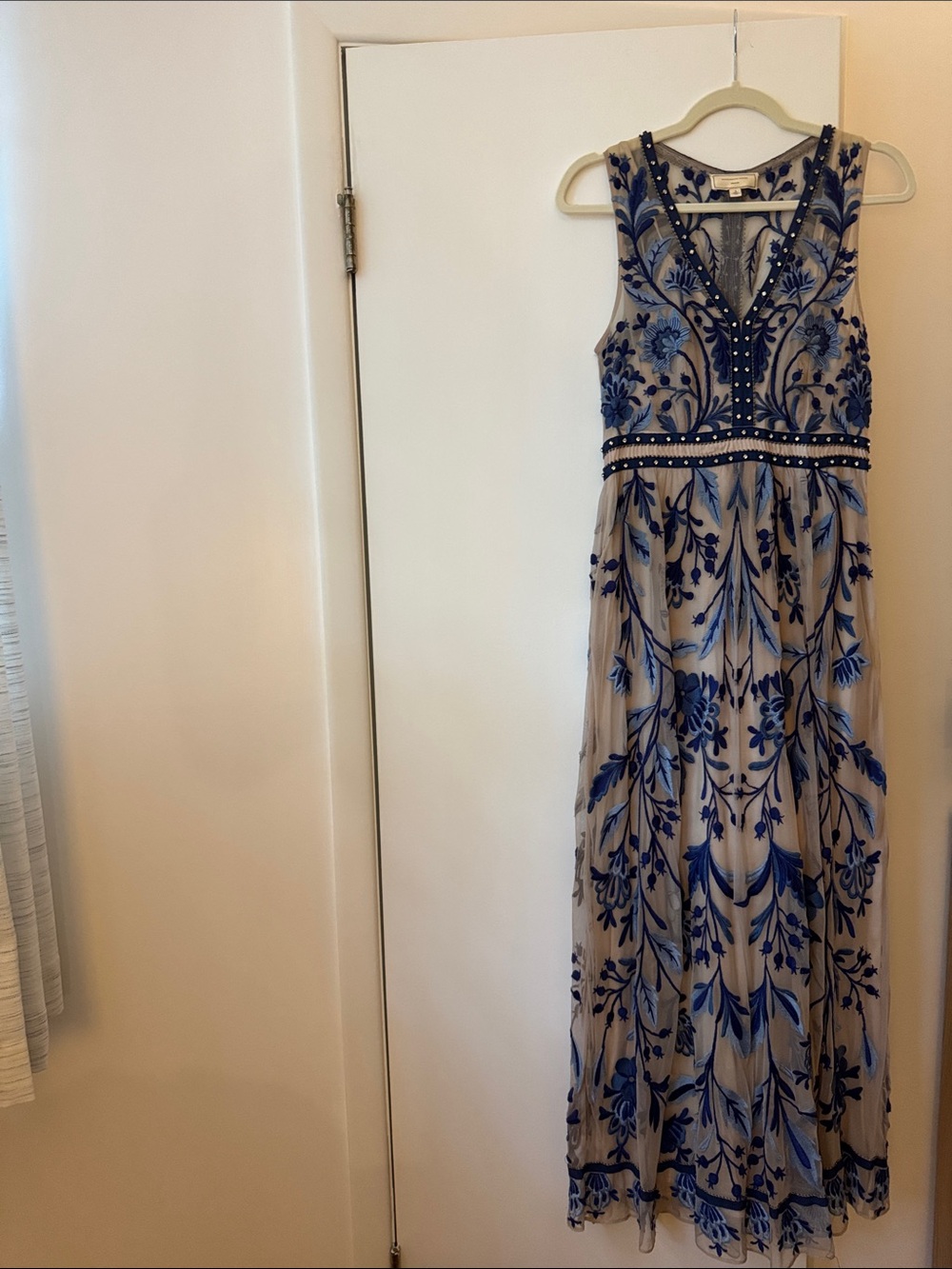 Moulinette Soeurs Blue Embroidered Floral Maxi Dress